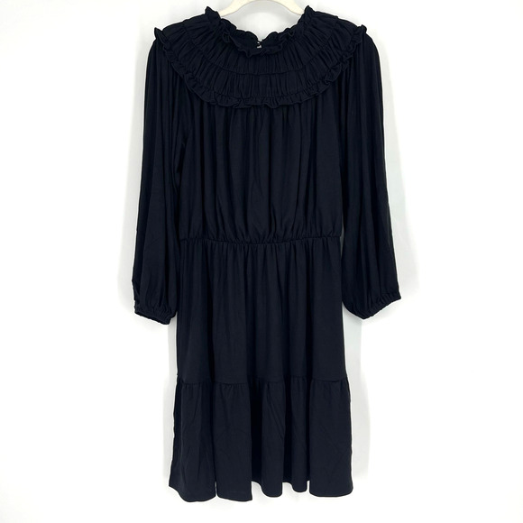 Ann Taylor Ruffle Boho Dress Black Small NWT Stretch Flowy - Picture 1 of 8